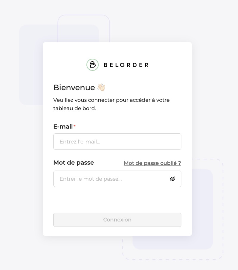 Login page of the dashboard of Belorder