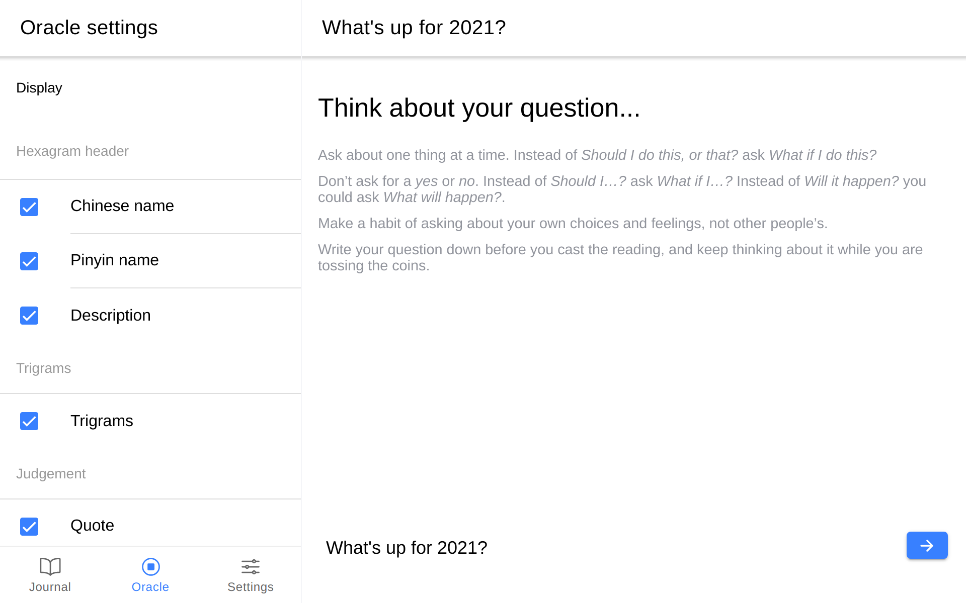 Screenshot of the I-Ching application
